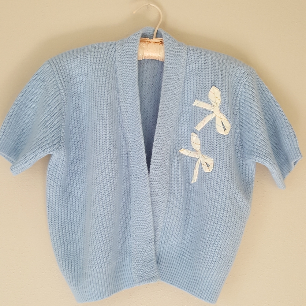 Vintage Mid Century Powder Blue Knit Shrug Sweater